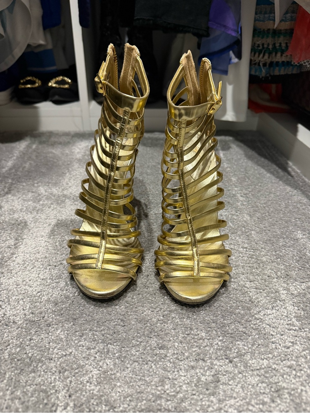 Giuseppe Zanotti Metallic Gold Strappy Cage High Heels